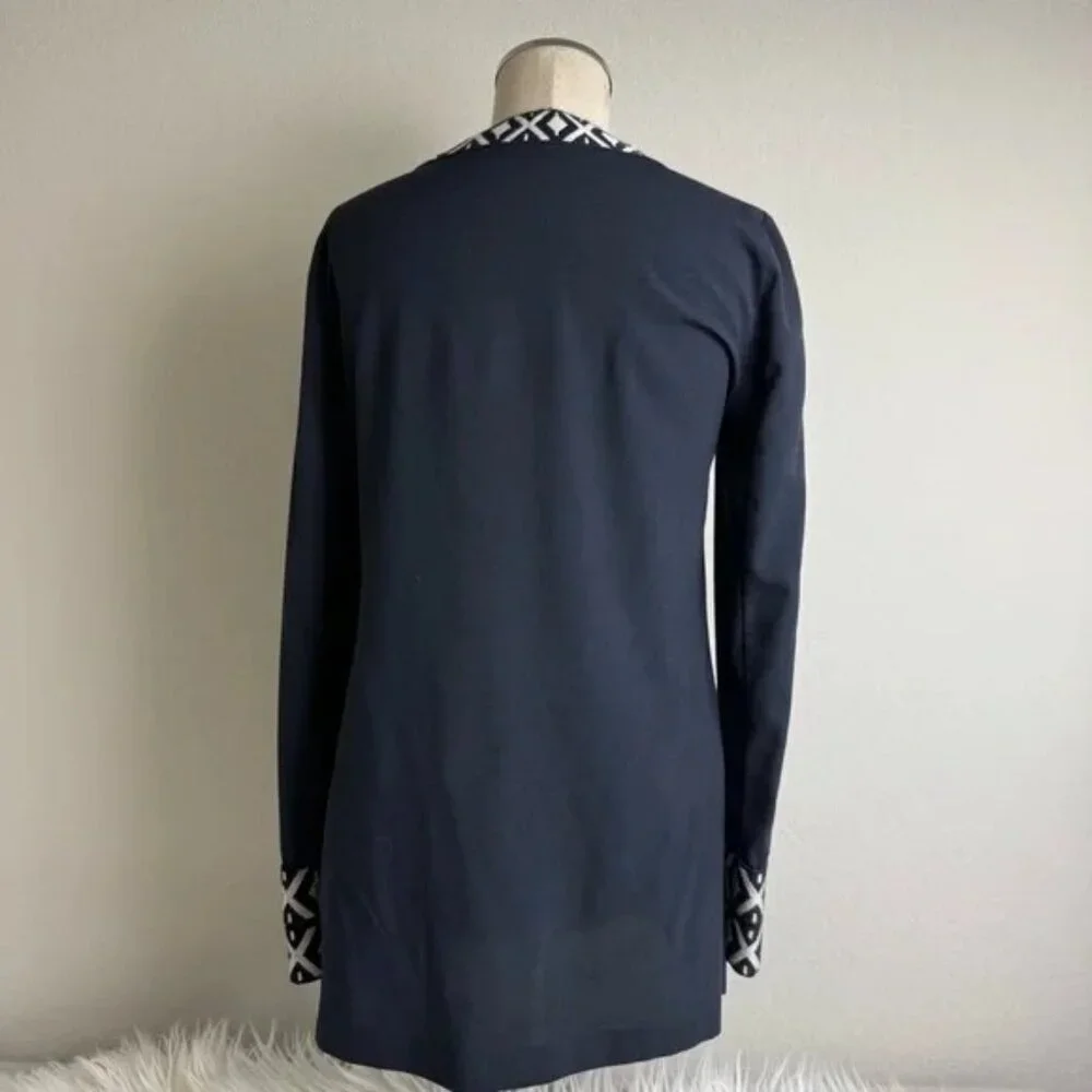 Tory Burch Ariana Navy Embroidered Tunic